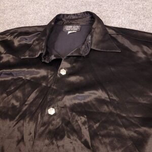 Vintage Johnny Suede Mens L Black Satin Flame Embroidered Dice Buttons Retro Y2K
